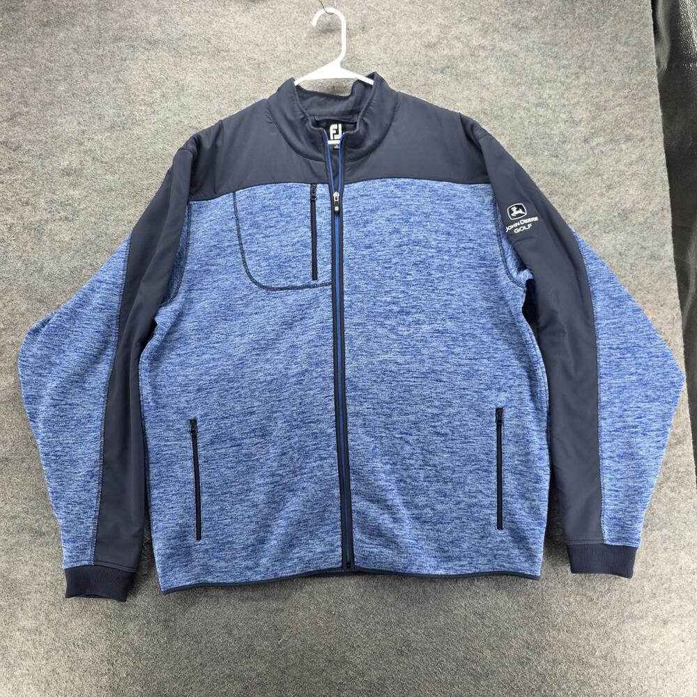 FootJoy Track Jacket Mens 2XL Blue Full Zip Pockets Lined Golf Colorblock Fleece
